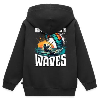 Kitesurf Kitesurfer Kiteboard - Sweat Premium à capuche zippé enfant bio - noir - Dos - AI Model Kid Male (0cm)