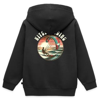 Kitesurf Kitesurfer Kiteboard - Sweat Premium à capuche zippé enfant bio - noir - Dos - AI Model Kid Male (0cm)