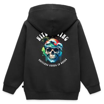 Kitesurf Kitesurfer Kiteboard - Sweat Premium à capuche zippé enfant bio - noir - Dos - AI Model Kid Male (0cm)