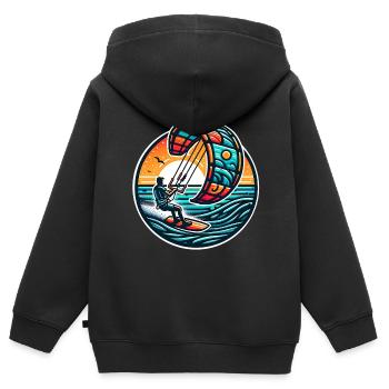 Kitesurfen Kitesurfer Kiteboard - Kinder Premium Organic Zip Hoodie - Schwarz - Hinten - AI Model Kid Male (0cm)