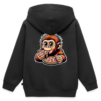 Neanderthal pizza - Kids Premium Organic Zip-up Hoodie - black - Back - AI Model Kid Male (0cm)