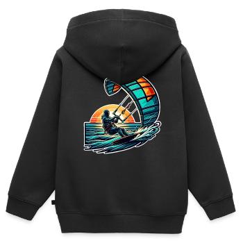 Kitesurf Kitesurfer Kiteboard - Sweat Premium à capuche zippé enfant bio - noir - Dos - AI Model Kid Male (0cm)