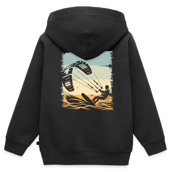 Kitesurf Kitesurfer Kiteboard - Sweat Premium à capuche zippé enfant bio - noir - Dos - AI Model Kid Male (0cm)