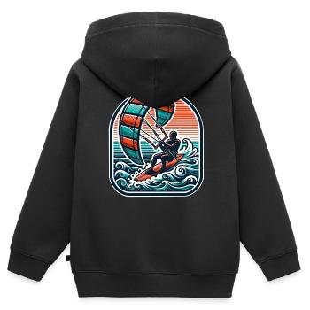 Kitesurf Kitesurfer Kiteboard - Sweat Premium à capuche zippé enfant bio - noir - Dos - AI Model Kid Male (0cm)