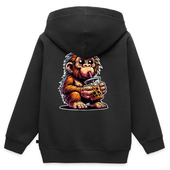 Neanderthal Bubble Tea - Kids Premium Organic Zip-up Hoodie - black - Back - AI Model Kid Male (0cm)