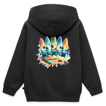 Surfeurs - Sweat Premium à capuche zippé enfant bio - noir - Dos - AI Model Kid Male (0cm)
