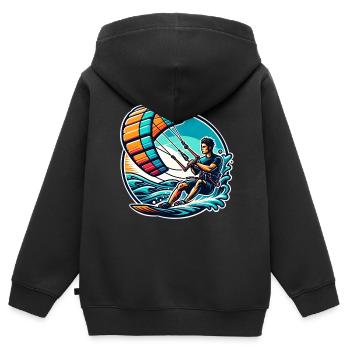 Kitesurfer Kiteboard Kitesurfen Kitesurf - Kinder Premium Organic Zip Hoodie - Schwarz - Hinten - AI Model Kid Male (0cm)