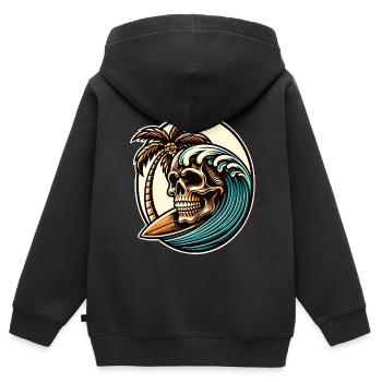 Crâne de surfeur de surf - Sweat Premium à capuche zippé enfant bio - noir - Dos - AI Model Kid Male (0cm)