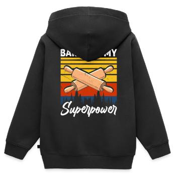 Backen Bäcker Bäckerei - Kinder Premium Organic Zip Hoodie - Schwarz - Hinten - AI Model Kid Male (0cm)