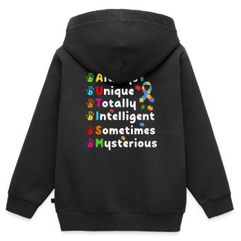 Autismus Autisten - Kinder Premium Organic Zip Hoodie - Schwarz - Hinten - AI Model Kid Male (0cm)