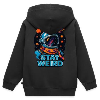 Stay Weird Astronaut – Conception cosmique de l’espace extra-atmosphérique - Sweat Premium à capuche zippé enfant bio - noir - Dos - AI Model Kid Male (0cm)