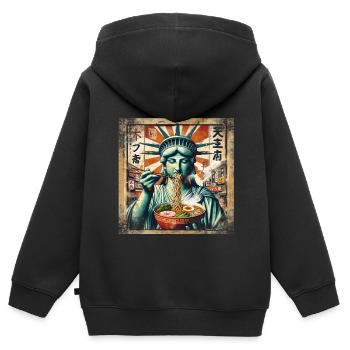 Freiheitsstatue Ramen - Kinder Premium Organic Zip Hoodie - Schwarz - Hinten - AI Model Kid Male (0cm)