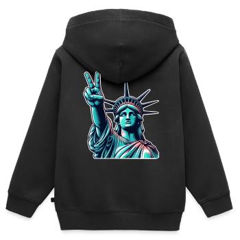 Statue de la Liberté Paix - Sweat Premium à capuche zippé enfant bio - noir - Dos - AI Model Kid Male (0cm)