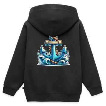 Ancre - Sweat Premium à capuche zippé enfant bio - noir - Dos - AI Model Kid Male (0cm)
