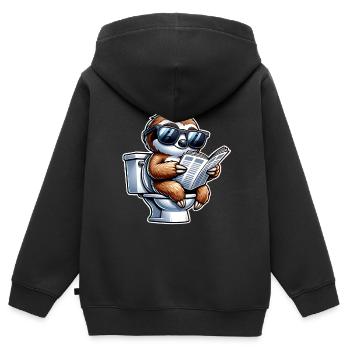 Faultier Toilette Zeitung - Kinder Premium Organic Zip Hoodie - Schwarz - Hinten - AI Model Kid Male (0cm)