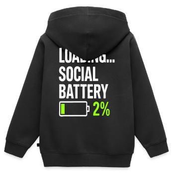 Aufladen der sozialen Batterie – Niedriger Energieverbrauch Lustiges Zitat - Kinder Premium Organic Zip Hoodie - Schwarz - Hinten - AI Model Kid Male (0cm)