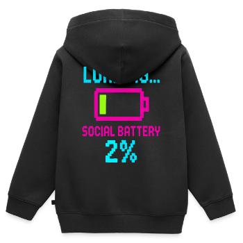Aufladen der sozialen Batterie – Niedriger Energieverbrauch Lustiges Zitat - Kinder Premium Organic Zip Hoodie - Schwarz - Hinten - AI Model Kid Male (0cm)