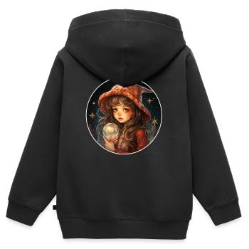 Verträumtes Mädchen mit Schneekugel an Weihnachten - Kinder Premium Organic Zip Hoodie - Schwarz - Hinten - AI Model Kid Male (0cm)