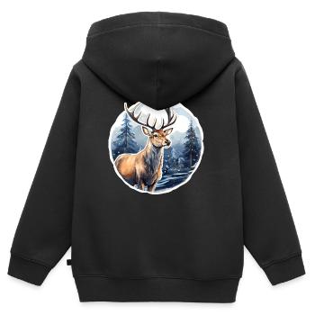 Schneebedeckte Winterlandschaft mit Hirsch - Kinder Premium Organic Zip Hoodie - Schwarz - Hinten - AI Model Kid Male (0cm)