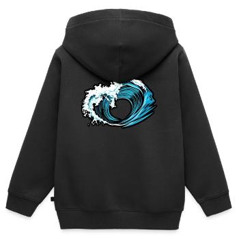 Power Wave – Retro Surf Vibes - Kinder Premium Organic Zip Hoodie - Schwarz - Hinten - AI Model Kid Male (0cm)
