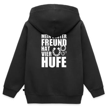 MEIN BESTER FREUND HAT VIER HUFE - PFERD - PFERDE - Kinder Premium Organic Zip Hoodie - Schwarz - Hinten - AI Model Kid Male (0cm)