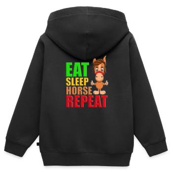 EAT - SLEEP - HORSE - REPEAT - PFERD - PFERDE - Kinder Premium Organic Zip Hoodie - Schwarz - Hinten - AI Model Kid Male (0cm)