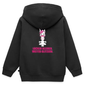 EINHORN - YOGA - LOCKER BLEIBEN. WEITER GLITZERN. - Kinder Premium Organic Zip Hoodie - Schwarz - Hinten - AI Model Kid Male (0cm)