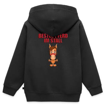 BESTES PFERD IM STALL - PFERDE - REITEN - REITERIN - Kinder Premium Organic Zip Hoodie - Schwarz - Hinten - AI Model Kid Male (0cm)
