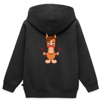 PFERD - PONY - TEUFEL - PFERDE - PONYS - REITEN - Kinder Premium Organic Zip Hoodie - Schwarz - Hinten - AI Model Kid Male (0cm)