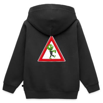 ACHTUNG ZOMBIE - HALLOWEEN - Kinder Premium Organic Zip Hoodie - Schwarz - Hinten - AI Model Kid Male (0cm)