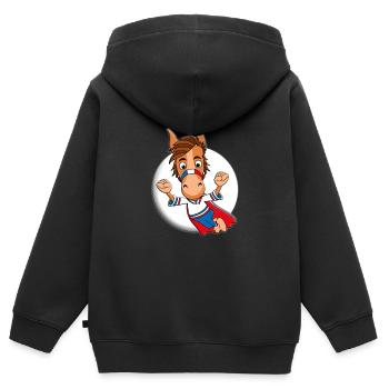 PFERD - SUPERHELD - MONDSCHEIN - HELD - PONY - Kinder Premium Organic Zip Hoodie - Schwarz - Hinten - AI Model Kid Male (0cm)