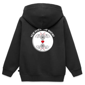 ICH FLIEG AUF DICH! - FLEDERMÄUSE - LIEBE - HERZ - Kinder Premium Organic Zip Hoodie - Schwarz - Hinten - AI Model Kid Male (0cm)