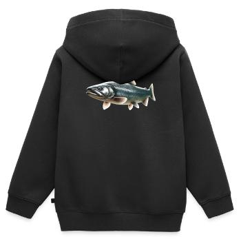 Lachs - Kinder Premium Organic Zip Hoodie - Schwarz - Hinten - AI Model Kid Male (0cm)