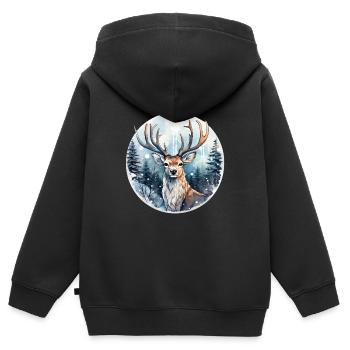 Hirsch im schneebedeckten Wald - Kinder Premium Organic Zip Hoodie - Schwarz - Hinten - AI Model Kid Male (0cm)