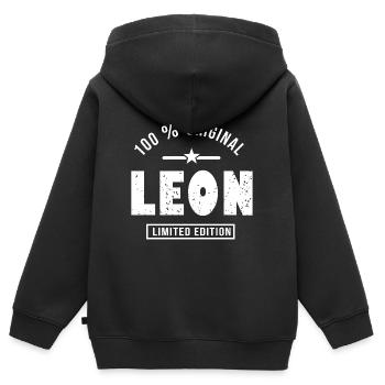 leon original cadeau presonnalisé prénom léon - Sweat Premium à capuche zippé enfant bio - noir - Dos - AI Model Kid Male (0cm)
