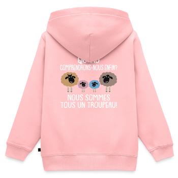 Nous sommes un seul troupeau - Sweat Premium à capuche zippé enfant bio - rose - Dos - AI Model Kid Female (0cm)