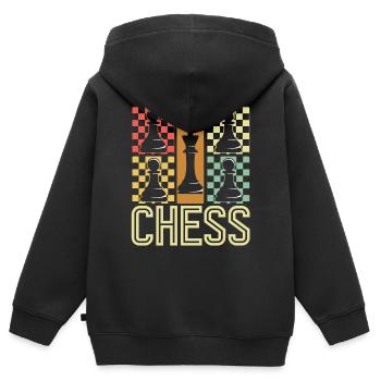 Schach Schachbrett Vintage - Kinder Premium Organic Zip Hoodie - Schwarz - Hinten - AI Model Kid Male (0cm)