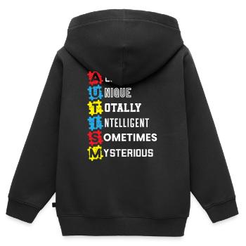 Autismus Bewusstsein ASD Autismus Spektrum Störung - Kinder Premium Organic Zip Hoodie - Schwarz - Hinten - AI Model Kid Male (0cm)