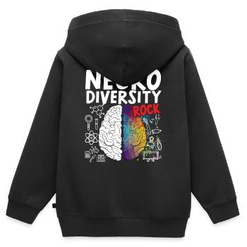 Neurodiversität Felsen Regenbogen Gehirn Autismus ASD ADHS - Kinder Premium Organic Zip Hoodie - Schwarz - Hinten - AI Model Kid Male (0cm)