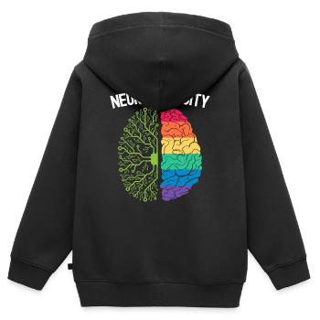 Neurodiversität Regenbogen Autismus Bewusstsein ASD ADHS - Kinder Premium Organic Zip Hoodie - Schwarz - Hinten - AI Model Kid Male (0cm)