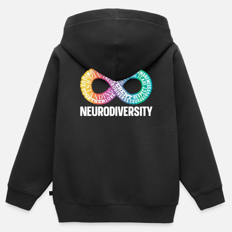 Neurodiversité Neurodivergent Rainbow Infinity - Sweat Premium à capuche zippé enfant bio - noir