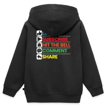Comme Abonnez-vous Appuyez sur le bell commentaire partage Streamer - Sweat Premium à capuche zippé enfant bio - noir - Dos - AI Model Kid Male (0cm)