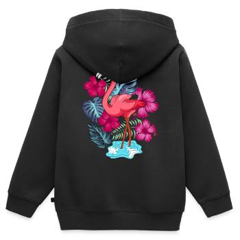 Tropisches Tier Sommer Geschenk Rosa Flamingo - Kinder Premium Organic Zip Hoodie - Schwarz - Hinten - AI Model Kid Male (0cm)