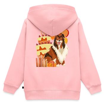Chien Anniversaire Cadeau Collie à poil long - Sweat Premium à capuche zippé enfant bio - rose - Dos - AI Model Kid Female (0cm)