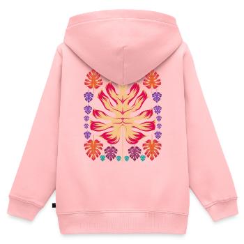 Cadeau Monstera Deliciosa Feuilles Monstera - Sweat Premium à capuche zippé enfant bio - rose - Dos - AI Model Kid Female (0cm)