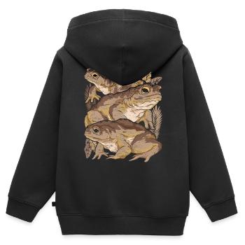 Crapaud grenouille - Sweat Premium à capuche zippé enfant bio - noir - Dos - AI Model Kid Male (0cm)