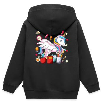 Ecole Motif Motif Ecole Ecole Débutants Licorne - Sweat Premium à capuche zippé enfant bio - noir - Dos - AI Model Kid Male (0cm)
