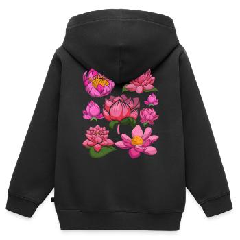 Jardin botanique Fleurs Lotus Cadeau Botanique - Sweat Premium à capuche zippé enfant bio - noir - Dos - AI Model Kid Male (0cm)