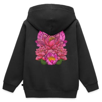 Jardin botanique en fleur de lotus Botanique - Sweat Premium à capuche zippé enfant bio - noir - Dos - AI Model Kid Male (0cm)