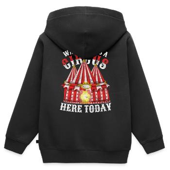 Achtung hier ist heute ein Zirkus Lustiges Zirkus - Kinder Premium Organic Zip Hoodie - Schwarz - Hinten - AI Model Kid Male (0cm)